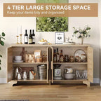 LinTimes Meuble de rangement en rotin naturel avec étagères, buffet à 4 portes, meuble TV console style bohème pour la maison