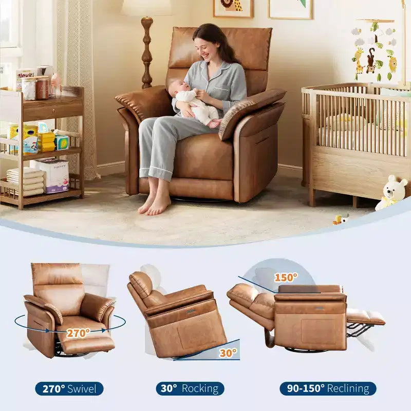 Fauteuil inclinable LinTimes Power Swivel Glider  Fauteuil inclinable individuel moderne, pivotant à 270°, accoudoirs incurvés à double couche, pour salon