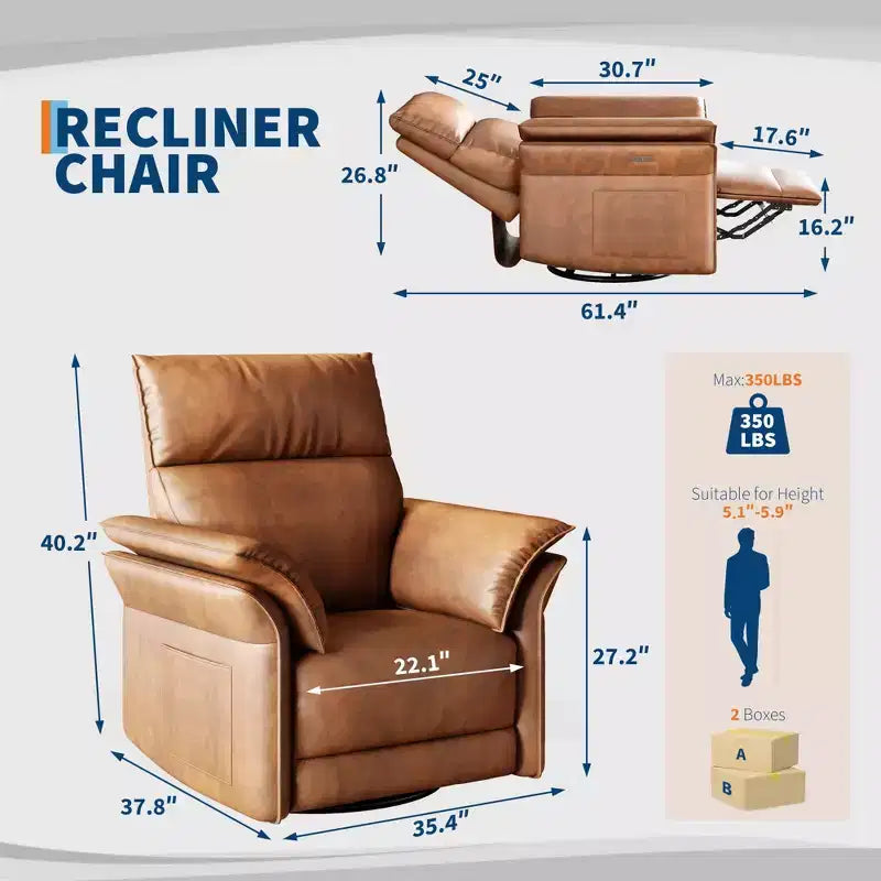 Fauteuil inclinable LinTimes Power Swivel Glider  Fauteuil inclinable individuel moderne, pivotant à 270°, accoudoirs incurvés à double couche, pour salon