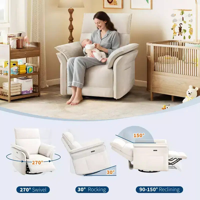 Fauteuil inclinable LinTimes Power Swivel Glider  Fauteuil inclinable individuel moderne, pivotant à 270°, accoudoirs incurvés à double couche, pour salon