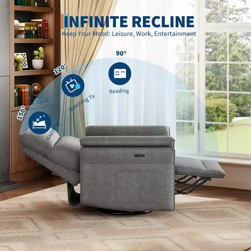 Fauteuil inclinable LinTimes Power Swivel Glider  Fauteuil inclinable individuel moderne, pivotant à 270°, accoudoirs incurvés à double couche, pour salon