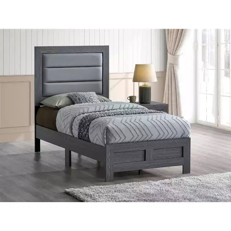 Lit double Passion Furniture Plano avec cadre en bois gris