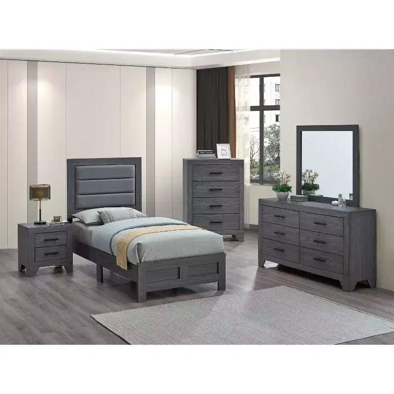 Lit double Passion Furniture Plano avec cadre en bois gris