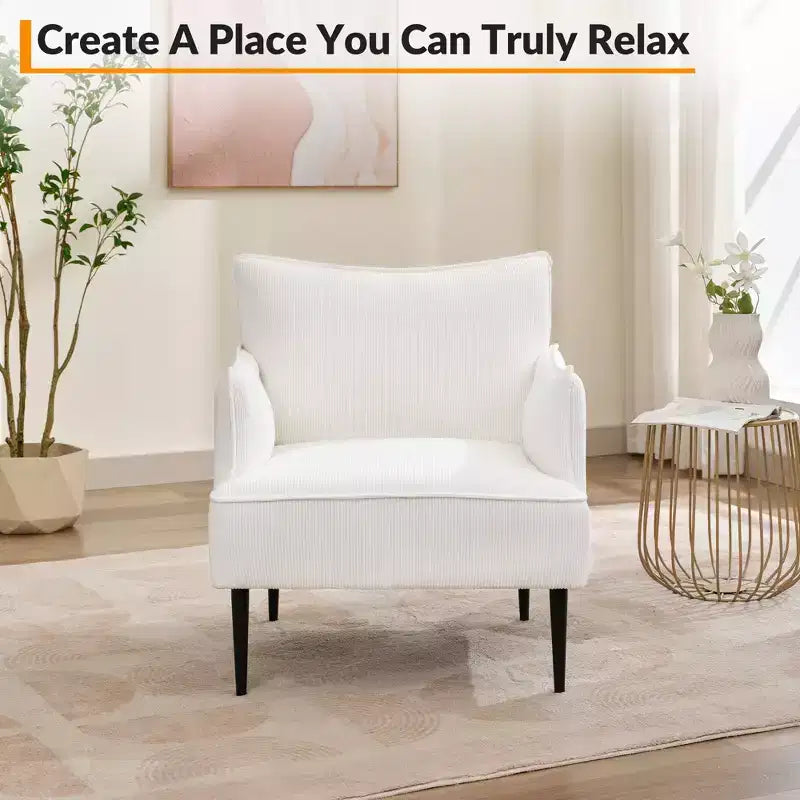 Fauteuil d'appoint moderne en velours côtelé, accoudoirs rembourrés, fauteuil compact tapissé avec pieds en métal, capacité de 136 kg pour salon ou chambre à coucher