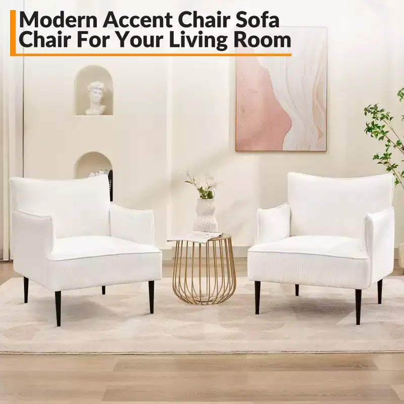 Fauteuil d'appoint moderne en velours côtelé, accoudoirs rembourrés, fauteuil compact tapissé avec pieds en métal, capacité de 136 kg pour salon ou chambre à coucher