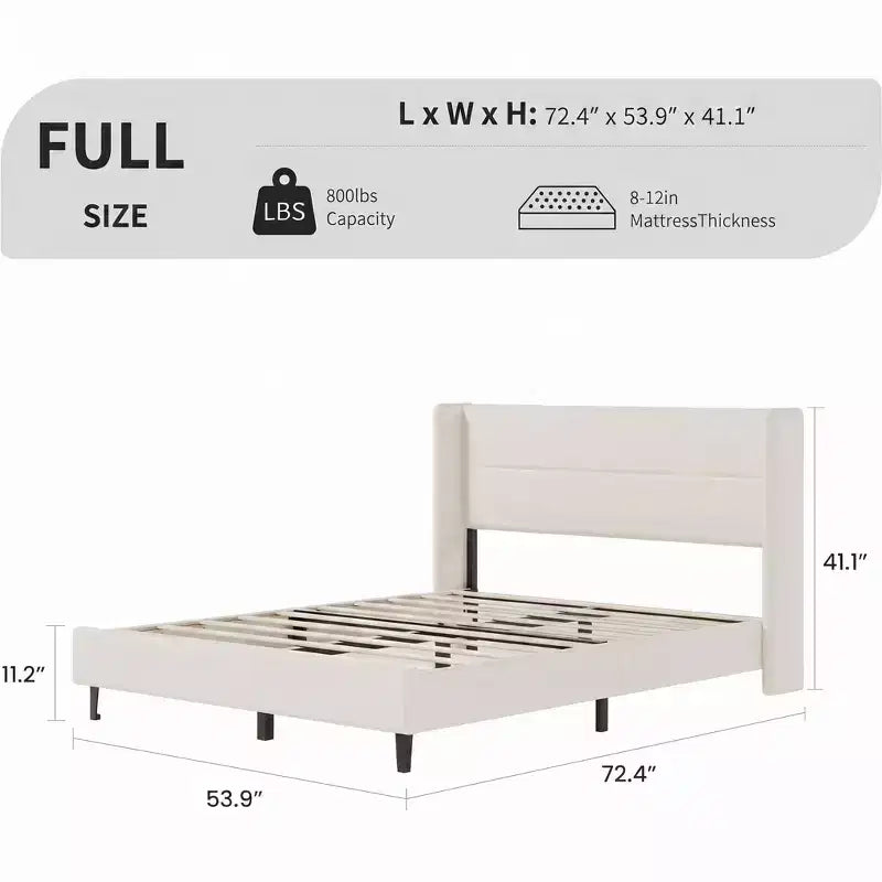 Cadre de lit capitonné en velours avec tête de lit à oreilles - Lit plateforme rembourré avec lattes en bois robustes, aucun sommier tapissier requis, montage facile