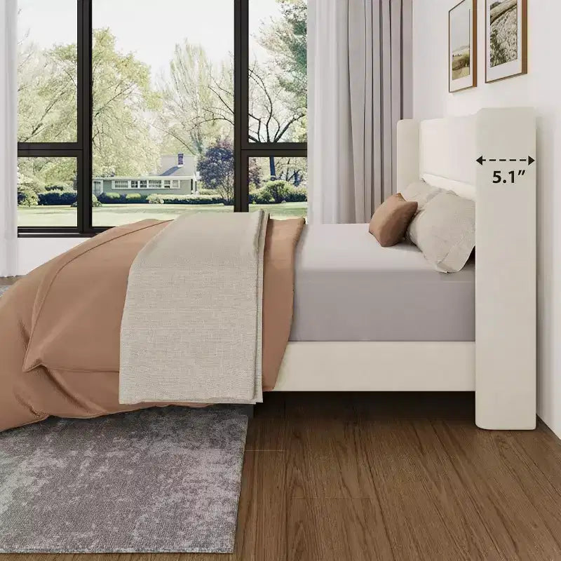 Cadre de lit capitonné en velours avec tête de lit à oreilles - Lit plateforme rembourré avec lattes en bois robustes, aucun sommier tapissier requis, montage facile