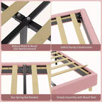 Cadre de lit jumeau avec tête de lit ronde en bouclé tapissée, design en forme d'arche en rose tendre et blanc, lit moderne pour enfants avec lattes en bois