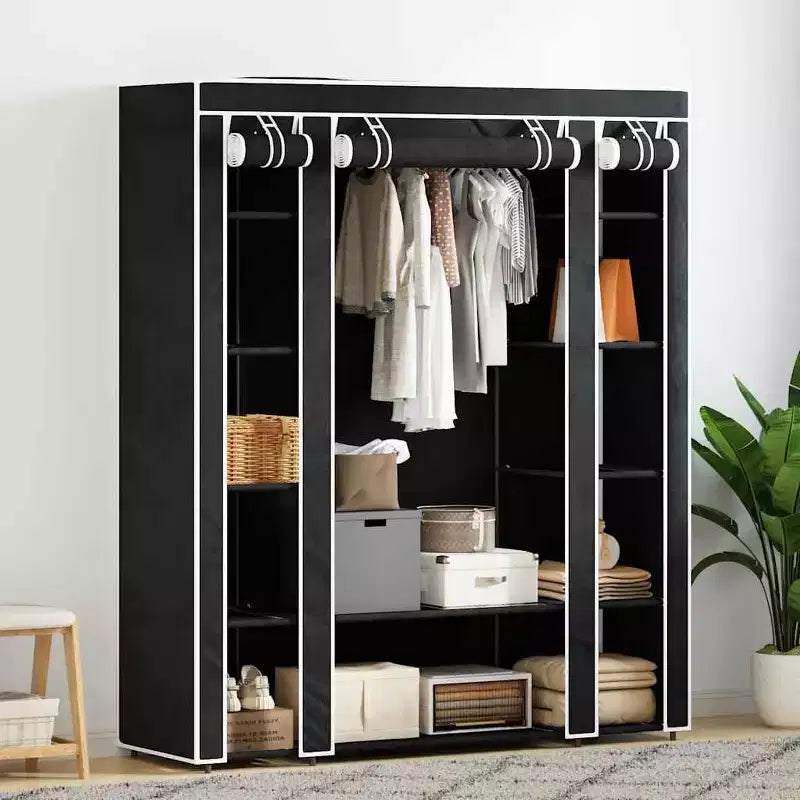 vidaXL Armoire noire en tissu non-tissé et fer, armoire en tissu pliable