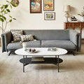 JVNOXK White Ceramic Top Coffee Table with Coffee Brown Lower Shelf, 2-Tier MDF & Steel Frame Coffee Table for Living Room