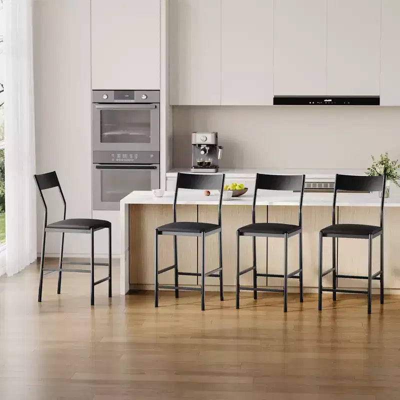 Tabourets de bar modernes en cuir PU, hauteur comptoir de 61 cm, dossier incurvé et repose-pieds, rembourrés, capacité de 136 kg pour la maison ou le bureau