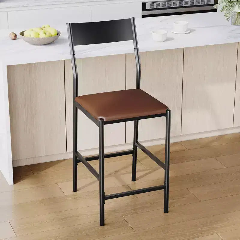 Tabourets de bar modernes en cuir PU, hauteur comptoir de 61 cm, dossier incurvé et repose-pieds, rembourrés, capacité de 136 kg pour la maison ou le bureau