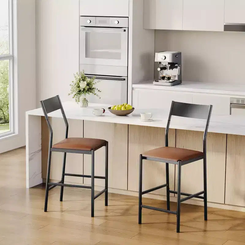 Tabourets de bar modernes en cuir PU, hauteur comptoir de 61 cm, dossier incurvé et repose-pieds, rembourrés, capacité de 136 kg pour la maison ou le bureau