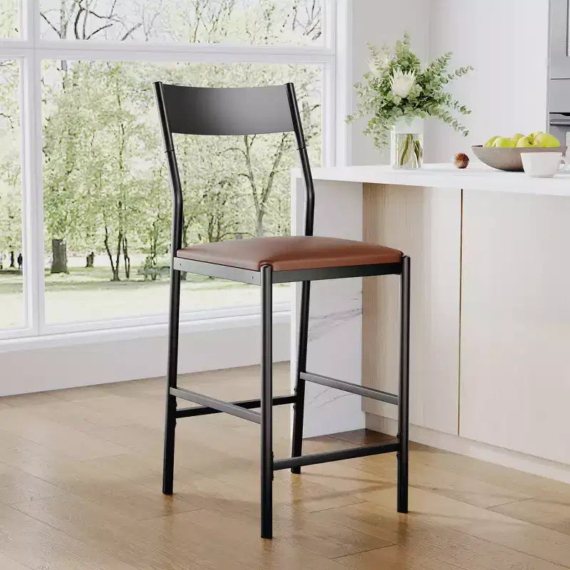 Tabourets de bar modernes en cuir PU, hauteur comptoir de 61 cm, dossier incurvé et repose-pieds, rembourrés, capacité de 136 kg pour la maison ou le bureau