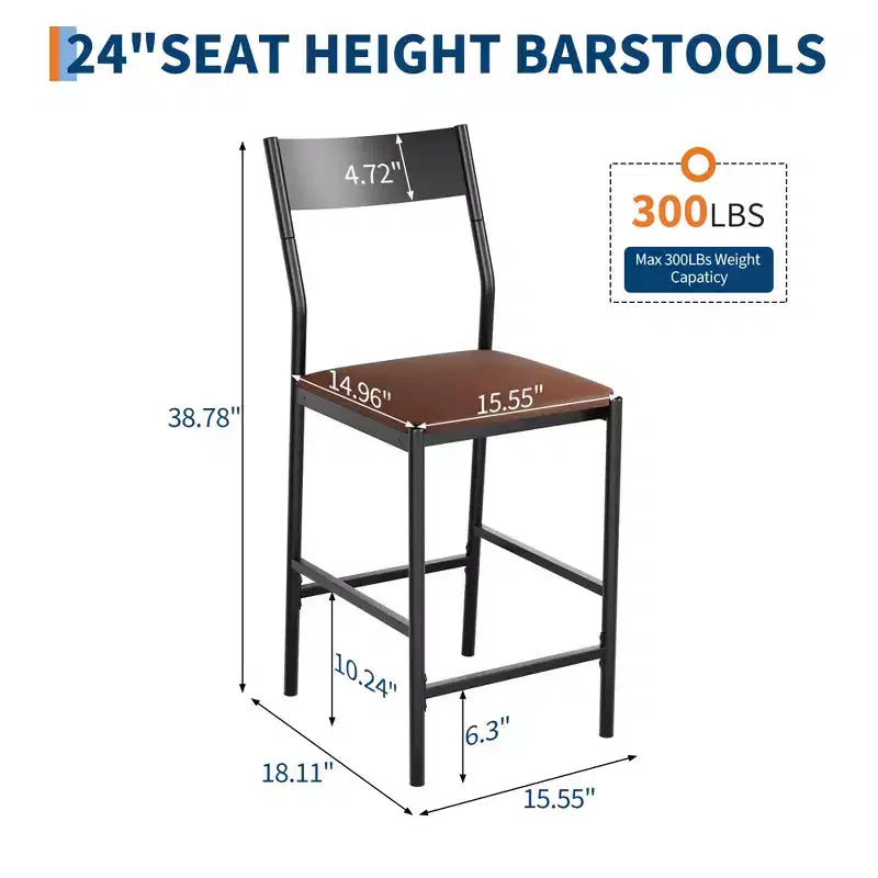Tabourets de bar modernes en cuir PU, hauteur comptoir de 61 cm, dossier incurvé et repose-pieds, rembourrés, capacité de 136 kg pour la maison ou le bureau