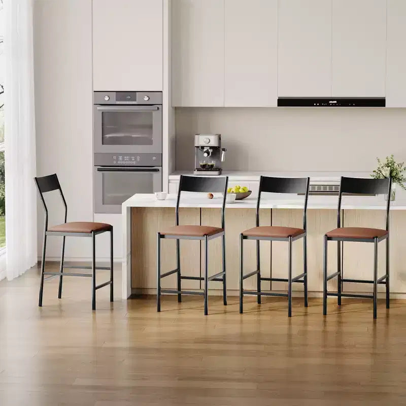 Tabourets de bar modernes en cuir PU, hauteur comptoir de 61 cm, dossier incurvé et repose-pieds, rembourrés, capacité de 136 kg pour la maison ou le bureau