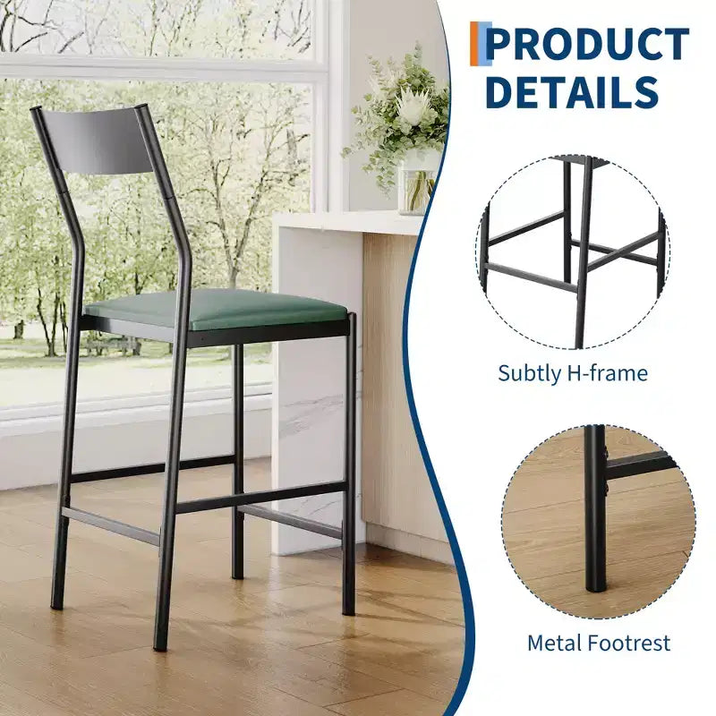 Tabourets de bar modernes en cuir PU, hauteur comptoir de 61 cm, dossier incurvé et repose-pieds, rembourrés, capacité de 136 kg pour la maison ou le bureau
