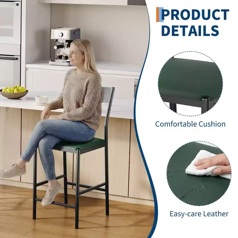 Tabourets de bar modernes en cuir PU, hauteur comptoir de 61 cm, dossier incurvé et repose-pieds, rembourrés, capacité de 136 kg pour la maison ou le bureau