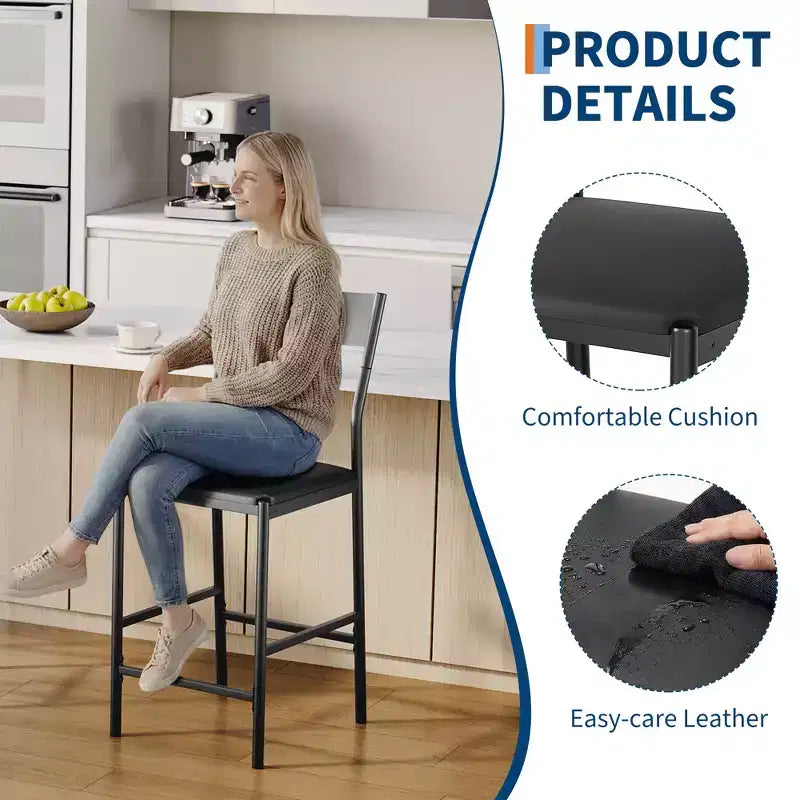 Tabourets de bar modernes en cuir PU, hauteur comptoir de 61 cm, dossier incurvé et repose-pieds, rembourrés, capacité de 136 kg pour la maison ou le bureau