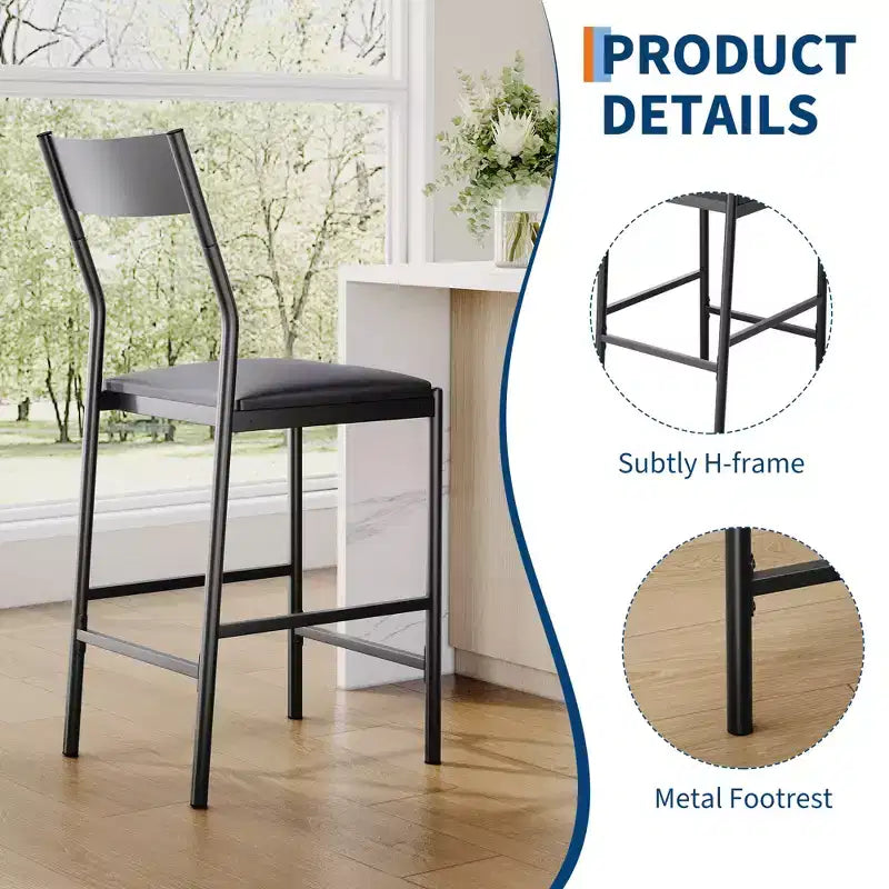 Tabourets de bar modernes en cuir PU, hauteur comptoir de 61 cm, dossier incurvé et repose-pieds, rembourrés, capacité de 136 kg pour la maison ou le bureau