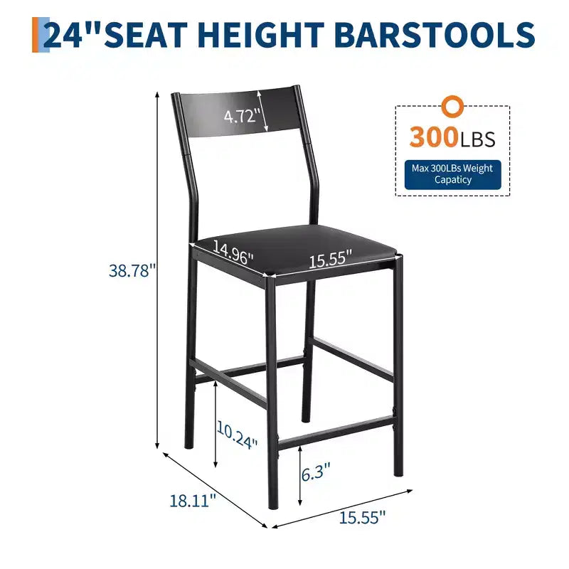 Tabourets de bar modernes en cuir PU, hauteur comptoir de 61 cm, dossier incurvé et repose-pieds, rembourrés, capacité de 136 kg pour la maison ou le bureau