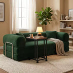 FurnitureR Convertible Sofa Bed with Rolling Side Table Set, Modern Corduroy Couch with Movable Snack Table for Living Room, Apartment, Small Space