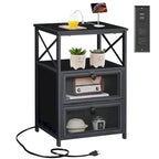Table de chevet avec station de charge et 2 tiroirs basculants, 2 ports USB et 2 prises de courant