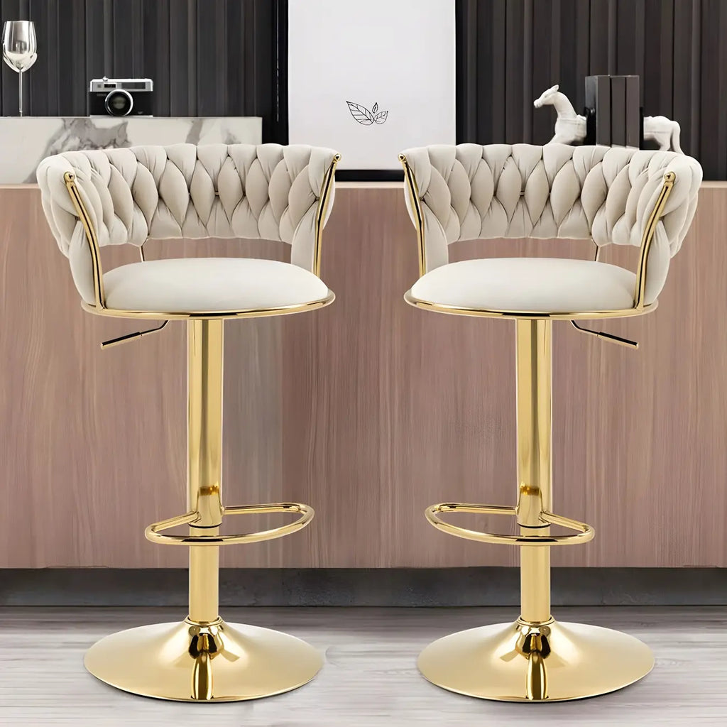 Tabouret de bar réglable pivotant à dossier bas et base dorée