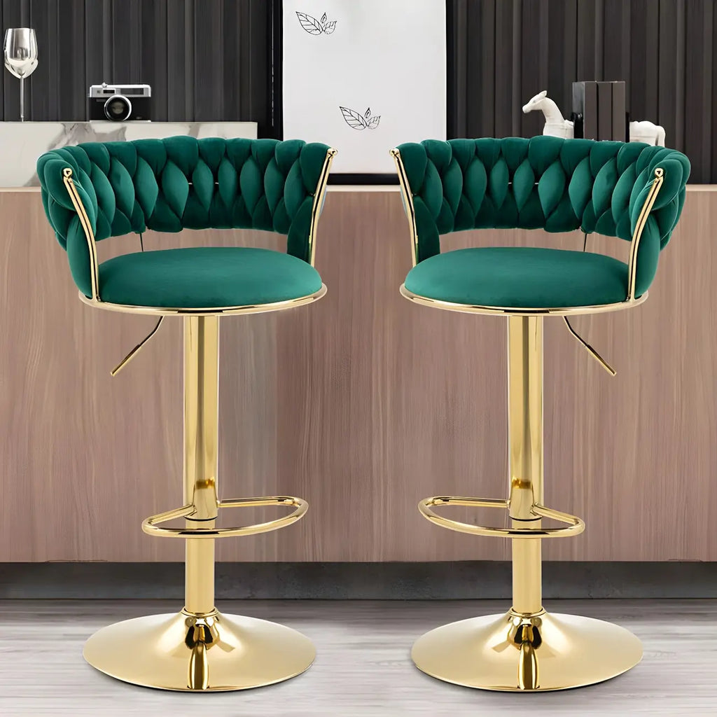Tabouret de bar réglable pivotant à dossier bas et base dorée