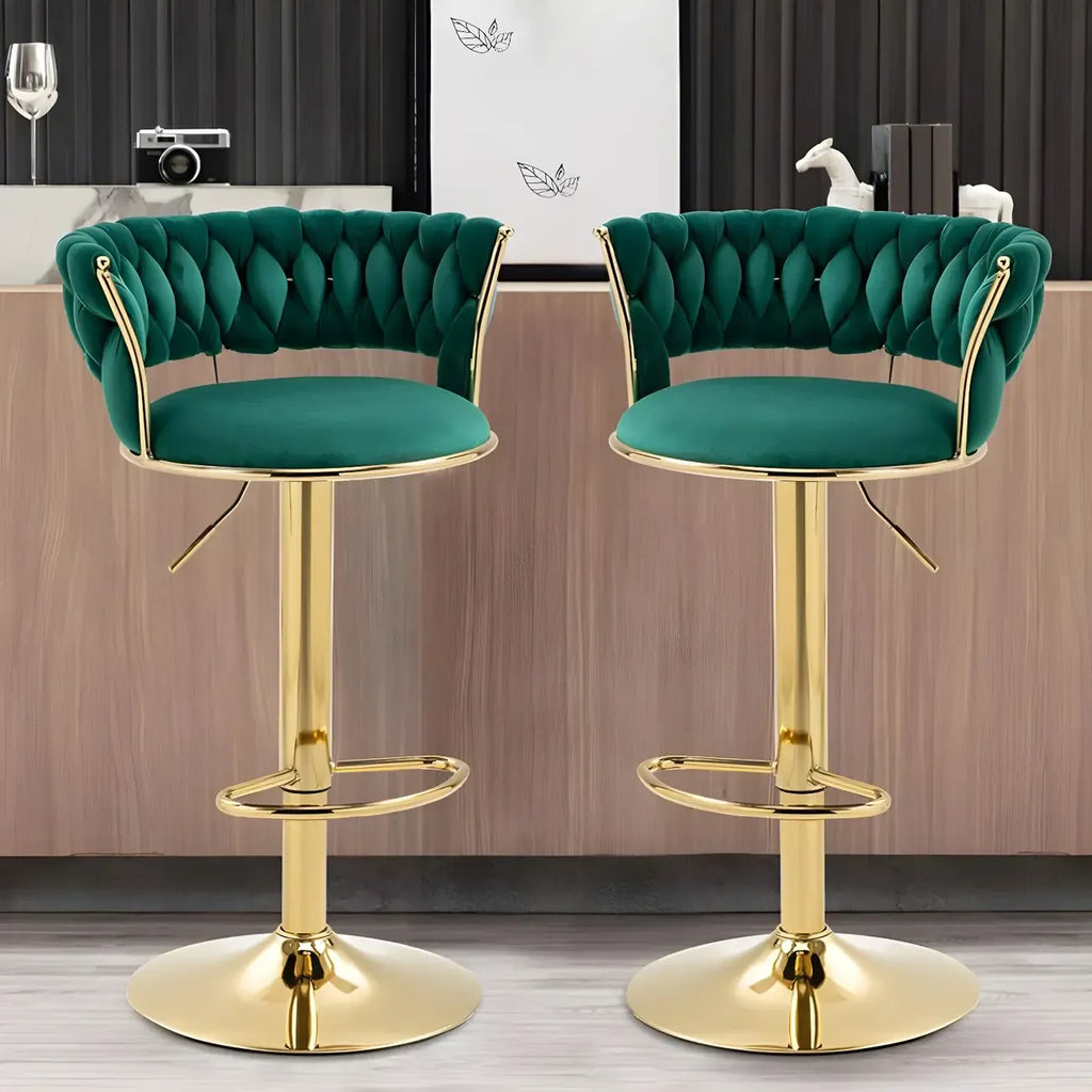 Tabouret de bar réglable pivotant à dossier bas et base dorée