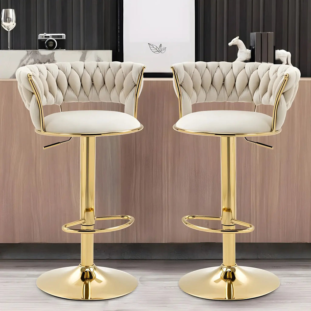 Tabouret de bar réglable pivotant à dossier bas et base dorée