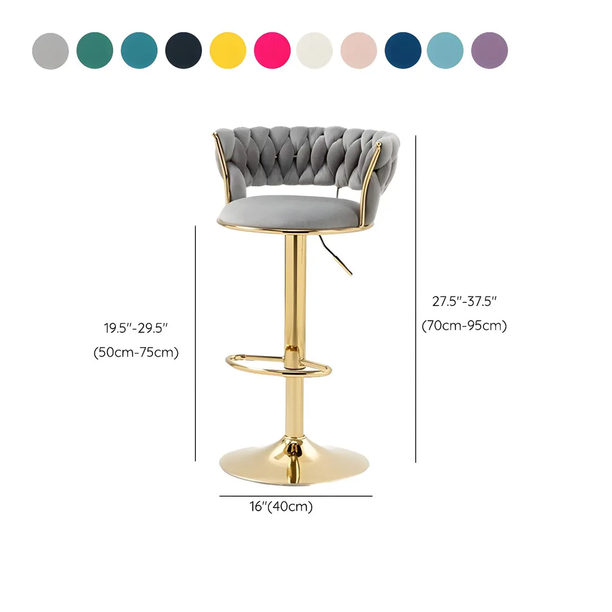 Tabouret de bar réglable pivotant à dossier bas et base dorée