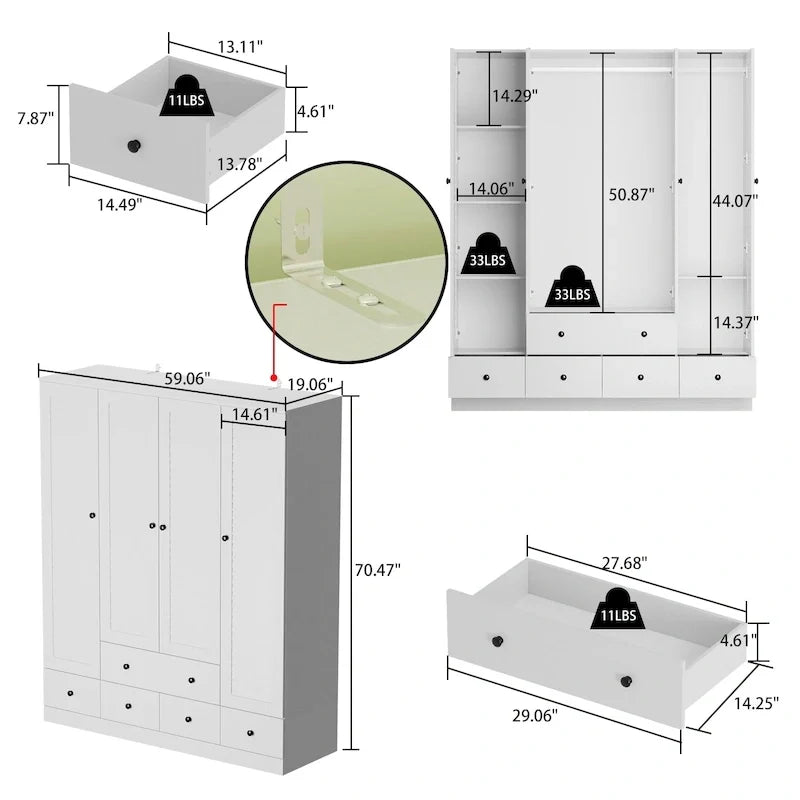 Armoire penderie placard 59L Grande armoire autonome blanche