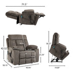 Fauteuil inclinable releveur gris chenille, massage, porte-gobelet escamotable