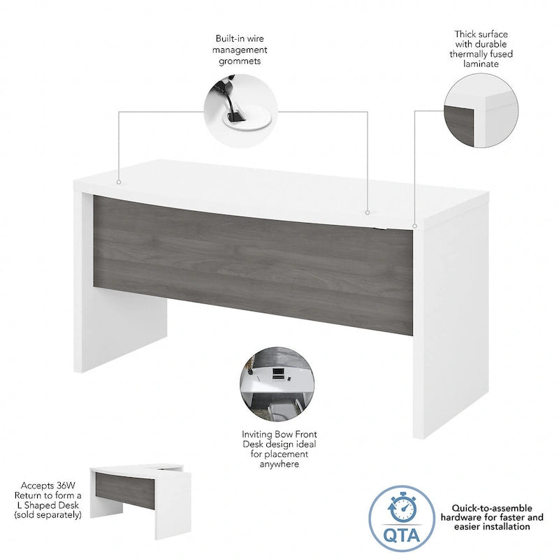Bureau d'ordinateur de 60 pouces avec façade incurvée