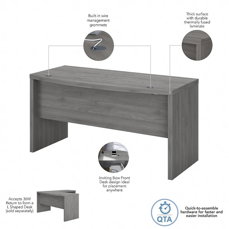 Bureau d'ordinateur de 60 pouces avec façade incurvée