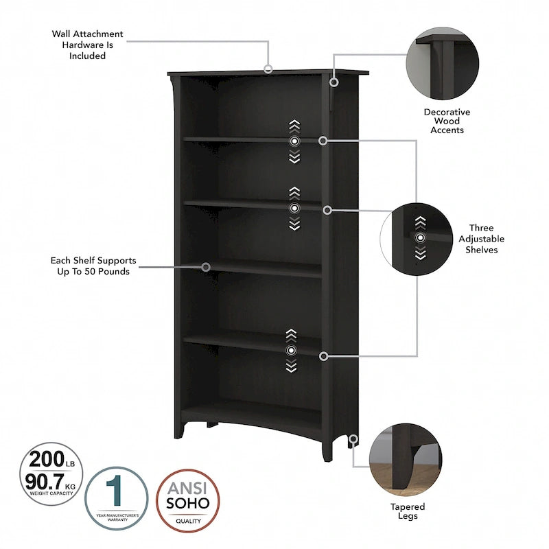 Bibliothèque haute à 5 étagères Salinas (lot de 2) de Bush Furniture