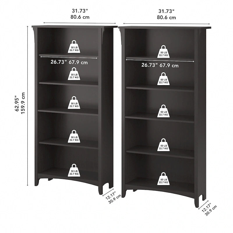 Bibliothèque haute à 5 étagères Salinas (lot de 2) de Bush Furniture