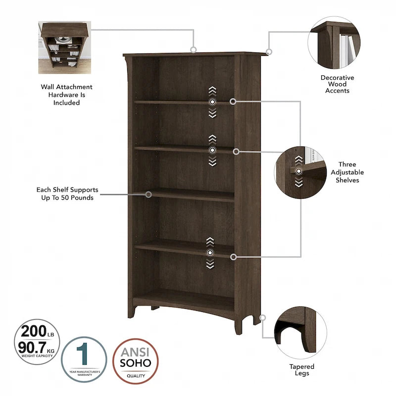 Bibliothèque haute à 5 étagères Salinas (lot de 2) de Bush Furniture