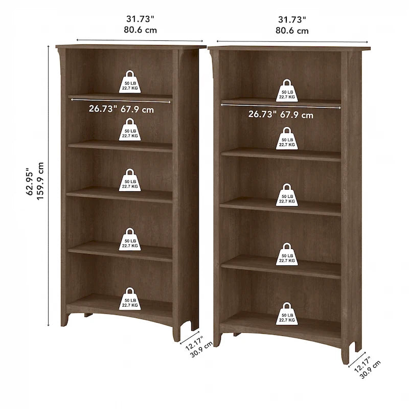 Bibliothèque haute à 5 étagères Salinas (lot de 2) de Bush Furniture
