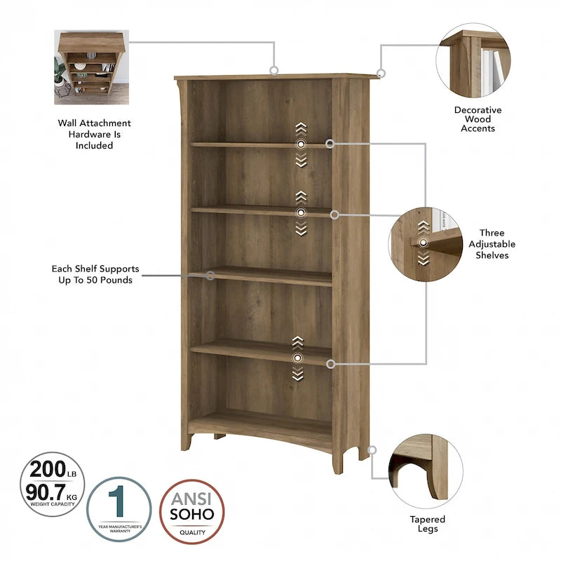 Bibliothèque haute à 5 étagères Salinas (lot de 2) de Bush Furniture