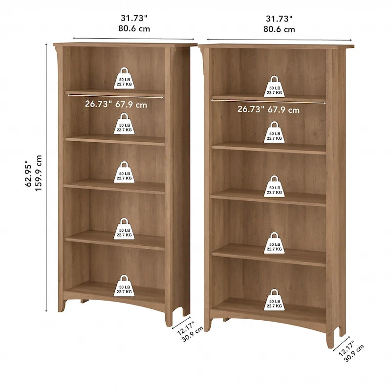 Bibliothèque haute à 5 étagères Salinas (lot de 2) de Bush Furniture