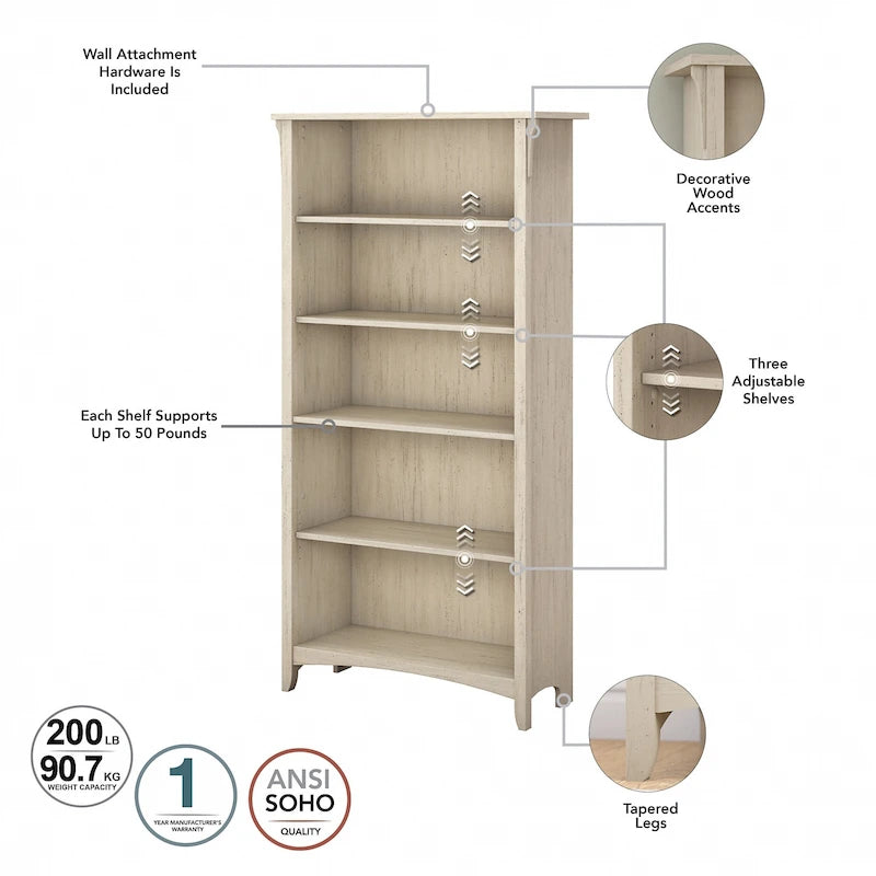 Bibliothèque haute à 5 étagères Salinas (lot de 2) de Bush Furniture