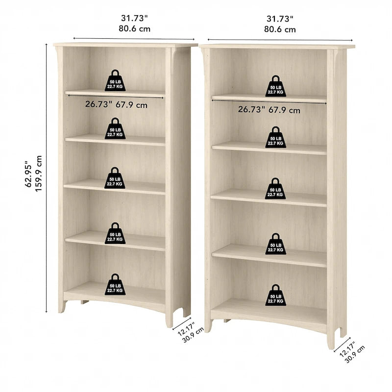 Bibliothèque haute à 5 étagères Salinas (lot de 2) de Bush Furniture