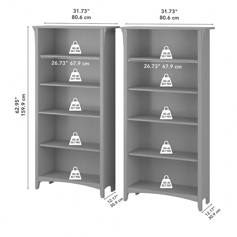 Bibliothèque haute à 5 étagères Salinas (lot de 2) de Bush Furniture