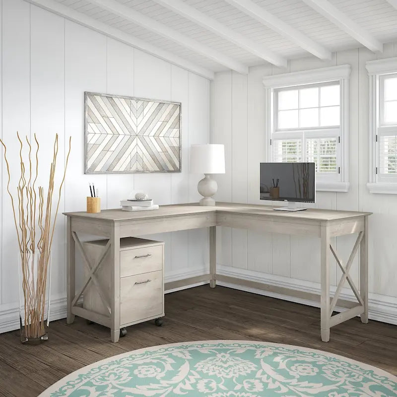 Bureau d'angle 60W (avec meuble de rangement à roulettes)