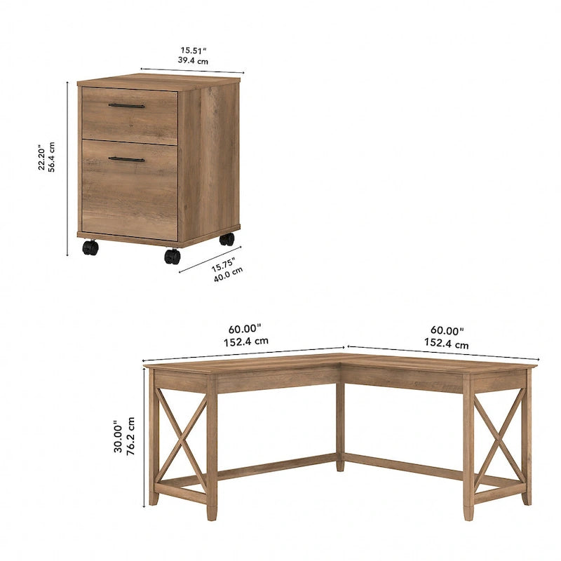 Bureau d'angle 60W (avec meuble de rangement à roulettes)