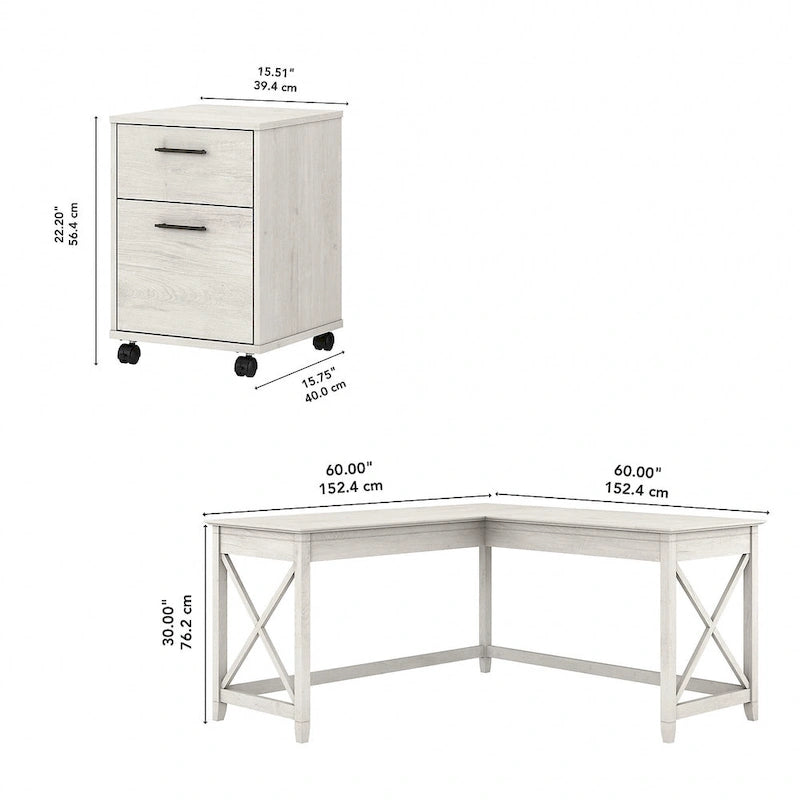 Bureau d'angle 60W (avec meuble de rangement à roulettes)