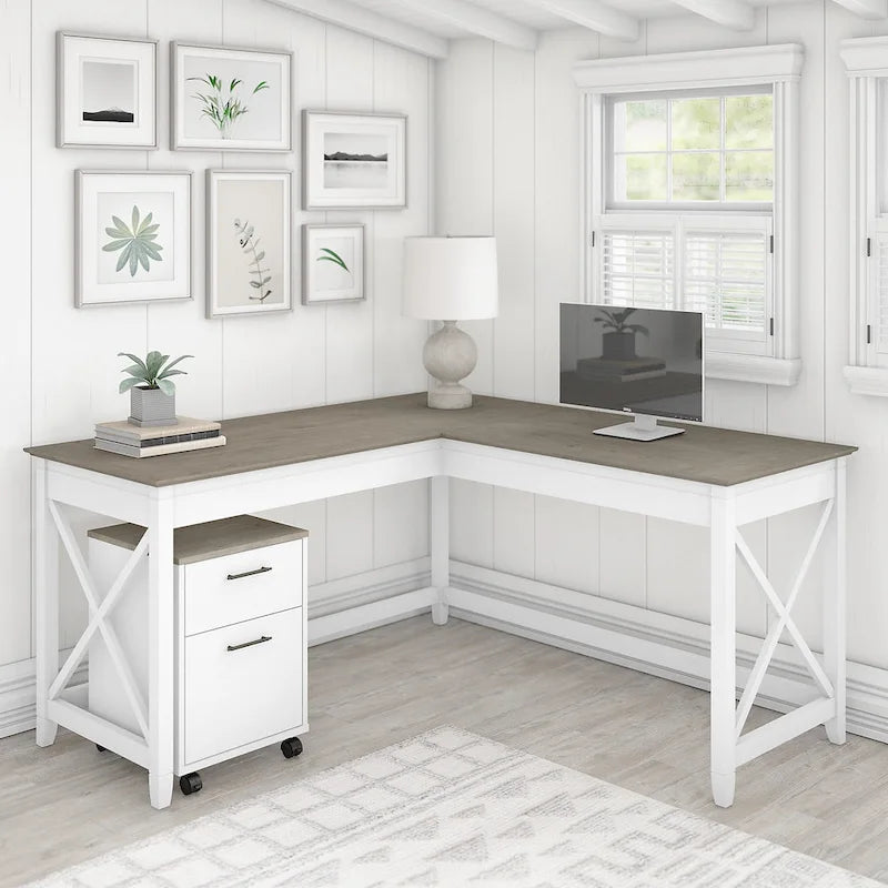 Bureau d'angle 60W (avec meuble de rangement à roulettes)