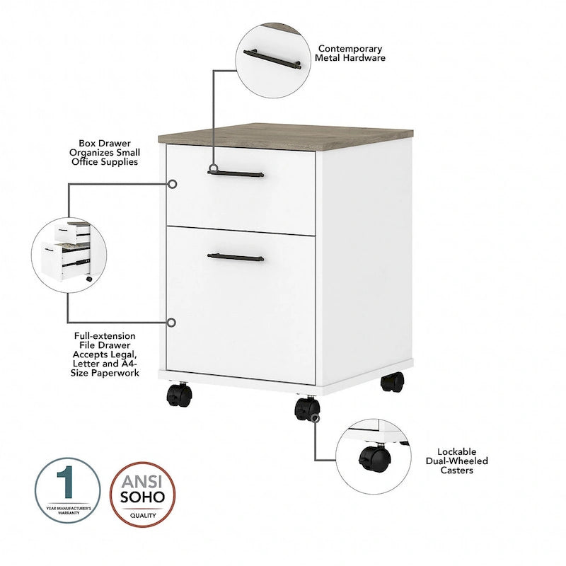 Bureau d'angle 60W (avec meuble de rangement à roulettes)